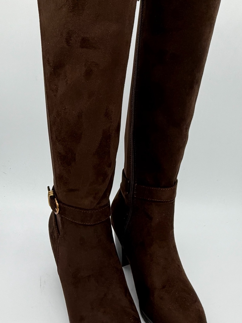 Women's Tall Brown Suede Buckle Riding Boots New Without Box